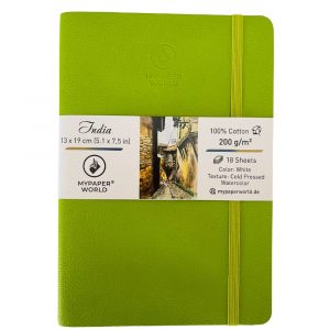 NEU!!!Mypaperworld Aquarell Skizzenbuch, 200 g 100% Baumwolle, Kaltgepresst , 18 Blätter, 19x13cm, Apfel Grün  (Umschlag Defekt)