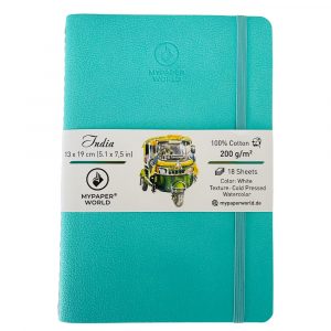 NEU!!!Mypaperworld Aquarell Skizzenbuch, 200 g 100% Baumwolle, Kaltgepresst , 18 Blätter, 19x13cm, Minz (Umschlag Defekt)