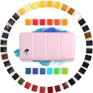 NEU, Paul Rubens Extra Fine Aquarell 48 1/2 Näpfchen Farben set,  Rosa Metallkasten