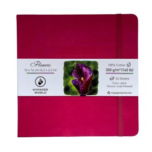NEU Mypaperworld Magenta Aquarell Skizzenbuch, 300 g 100% Baumwolle, Kalt gepresst, 24 Blätter, 16x16cm