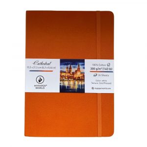 NEU Mypaperworld Orange Aquarell Skizzenbuch, 300 g 100% Baumwolle, Kalt gepresst, 24 Blätter, A5
