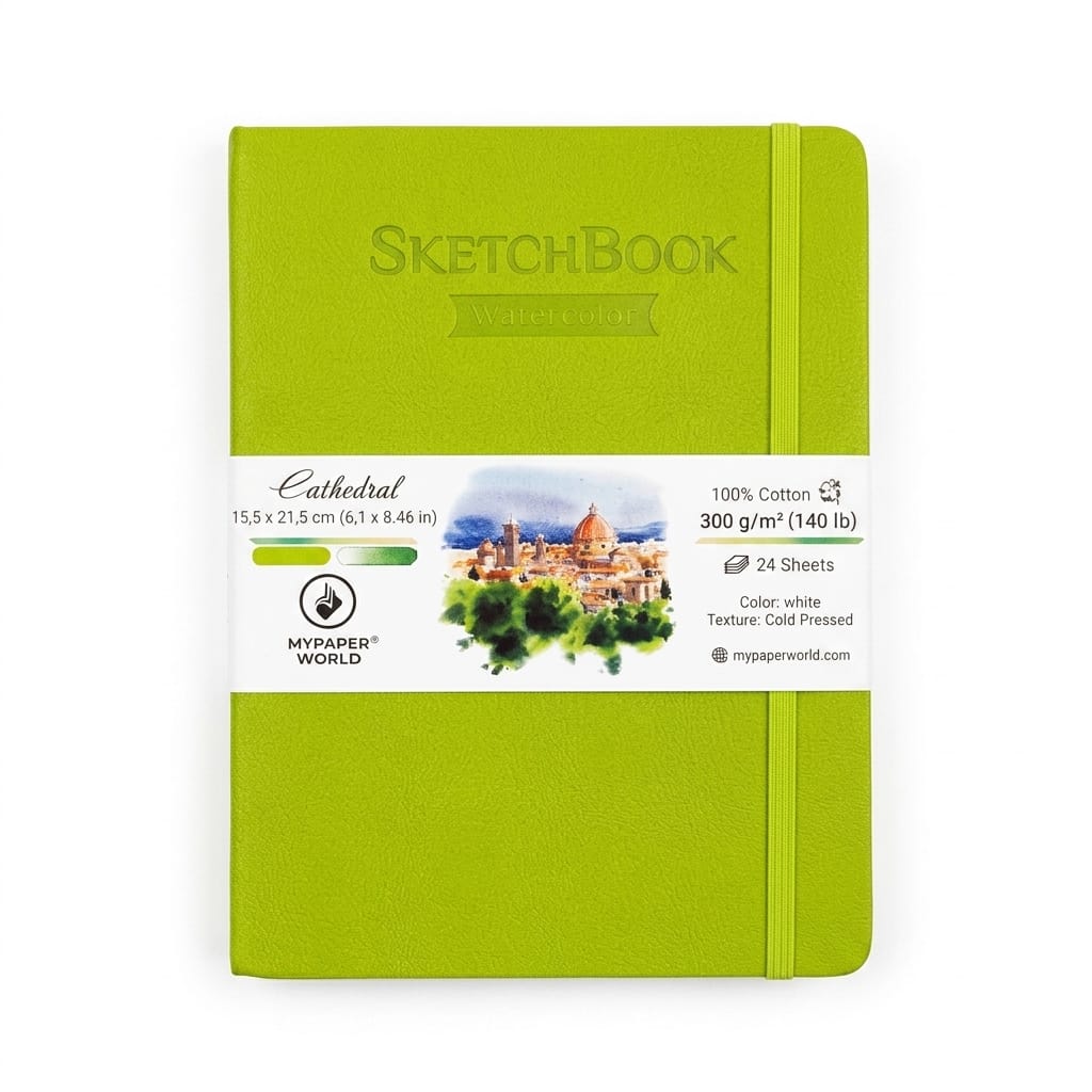 NEU Mypaperworld Apfel Grün Aquarell Skizzenbuch, 300 g 100% Baumwolle, Kalt gepresst, 24 Blätter, A5