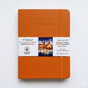NEU Mypaperworld Orange Aquarell Skizzenbuch, 300 g 100% Baumwolle, Kalt gepresst, 24 Blätter, A5