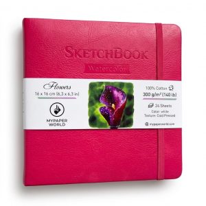 NEU Mypaperworld Magenta Aquarell Skizzenbuch, 300 g 100% Baumwolle, Kalt gepresst, 24 Blätter, 16x16cm