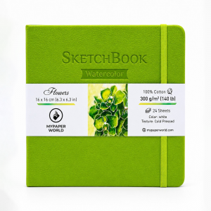 NEU Mypaperworld Apfel grün Aquarell Skizzenbuch, 300 g 100% Baumwolle, Kalt gepresst, 24 Blätter, 16x16cm